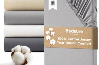 Bedsure Single Fitted Sheet Deep Cooling Jersey Cotton Fitted Sheet, 40 cm Extra Deep Pocket, 100% Cotton Knit, Breathable, Elasticated Corners, Grey, 90×190 cm