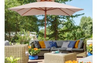 Beige OUTSUNNY 3m Fir Wooden Garden Parasol