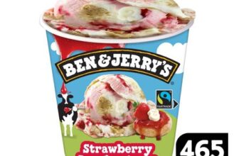 Ben & Jerrys Strawberry Doughnut-Eee Ice Cream Tub 465 ML