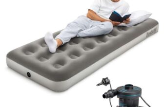 Bestway Premium Camping Single Airbed with Handheld Electric Pump, Single Flocked Inflatable Bed