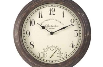 Bickerton Wall Clock & Thermometer, 12-Inch Indoor/Outdoor