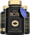 Biotin Hair Growth Tablets – Hair Skin and Nails Vitamins for Women & Men – 180 Biotin Tablets with Zinc 10000 mcg – High Strength Supplements – UK Made – Superior Absorption