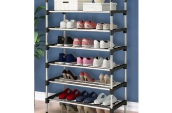 Black 6-Tier Stainless Steel Stackable Shoe Rack Organizer