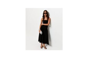 Black Contrast Skirt Bandeau Midi Dress