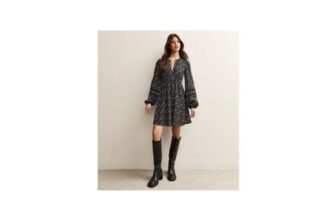 Black Floral Crinkle Lace Mini Dress