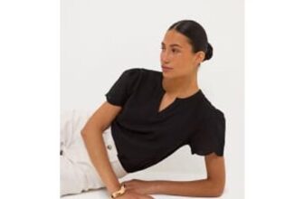Black Notch Neck Broderie Sleeve T-Shirt