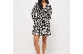 Black Paisley Batwing Sleeve Mini Dress