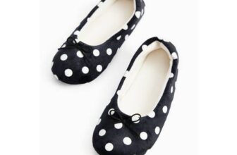 Black Polka Dot Print Ballerina Slippers
