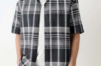 Black Relaxed Fit Waffle Check Short Sleeve Shirt ( S- 5XL ) Free C&C