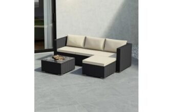 Black Vida 5-Piece Rattan Sofa Garden Set UKFR Fabric