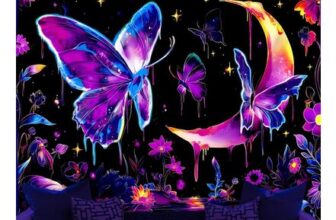 Blacklight Butterfly Moon Tapestry UV Reactive Wall Hanging 150x130cm