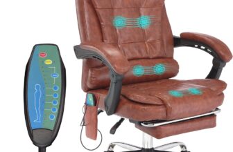 Blisswood 8-Point Massage Office Chair with Footrest & Lumbar Support – Faux Leather Executive 360 Swivel PC Desk Chair for Home, Office & Gaming Room – 135 Recline, Adjustable Height (Waxy Brown)