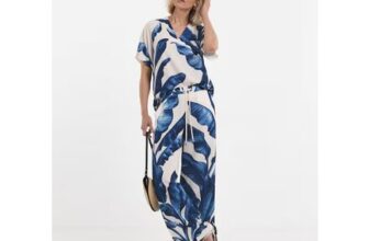 Blue Palm Print Co-Ord Wide Leg Trouser