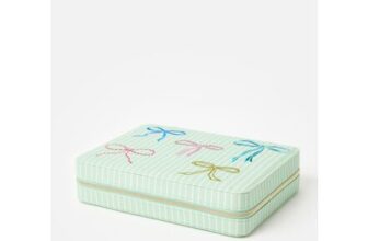 Blue Striped Bow Large Fabric Jewellery Box