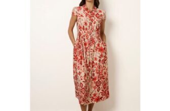 Blue Vanilla Orange Watercolour Floral Printed Button Front Shirt Dress