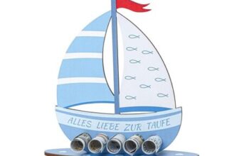 Blue Wooden Boys Christening Boat with Base, 19×16 Cm