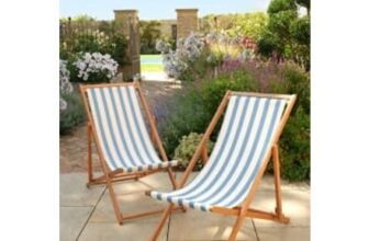 Blue and White Stripe Deck Chair – Set of 2