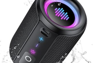 Bluetooth Speaker with Stereo Sound & Mic for Calls, Bluetooth 5.4 Speaker with 12H Playtime, 6 RGB Lights & TWS Pairing, IPX7 Waterproof, Portable Speaker for Home, Hiking, Party