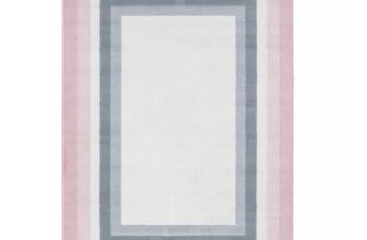 Blush Pink Grey Bordered Living Area Rug