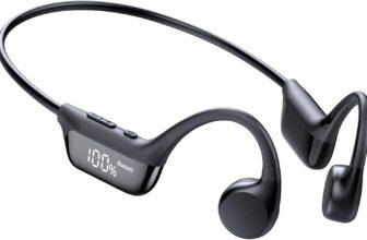Bone Conduction Headphones, Bluetooth 6.0 Open Ear Sport Earphones 12H Battery Life, LED Display, IPX7 Waterproof, Built-in Mic, Secure Fit for Running, Gym Workout, Skiing and Cycling
