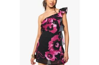 Boohoo Floral Chiffon Ruffle One Shoulder Mini Dress