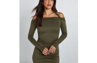 Boohoo Halter Neck Bardot Long Sleeve Mini Dress