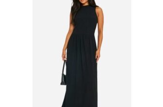 Boohoo Petite Crinkle Drop Waist Racer Maxi Dress