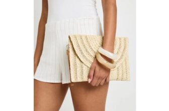 Boohoo Raffia Fold over Clutch Bag with Crossbody Strap