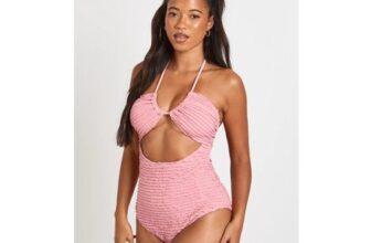 Boohoo Textured Cut out Halter Neck Swimsuit