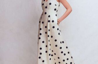 Bow Detail Linen Empire Dress Ivory Painted Dot Spaced