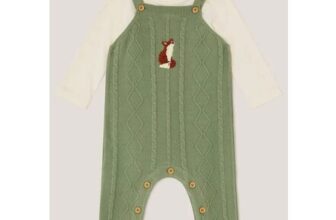 Boys Newborn Fox Cable Knit Dungarees Set Green 3 – 18 Months