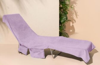 Brentfords Sun Lounger Towels with Pockets, Large Beach Towel in a Bag Sunlounger Holiday Accessories Swimming Pool Quick Dry Sunbed Towel, 215 x 75cm, Purple