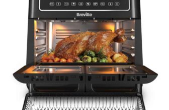 Breville Halo Flexi Air Fryer & Large Mesh Tray Digital Dual Oven 11L: Serves 10 Fry, Bake, Grill, Roast & Reheat 2400w – VDF138