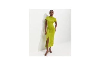 Bright Green Ruched Short Sleeve Midi Dress