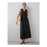 Broderie Sleeveless Tuck Midaxi Dress – Black