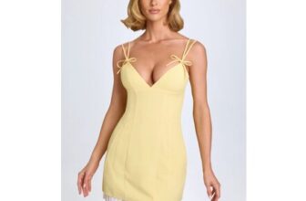 Bronwyn Bow-Detail Pleated Mini Dress in Pastel Yellow