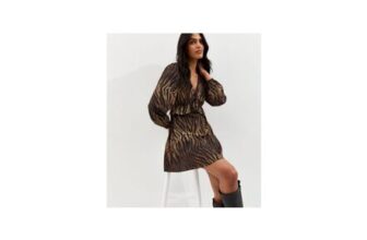 Brown Zebra Print Frilly Trim Mini Dress