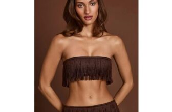 Bruma Fringed Bandeau Lace-up Crop Top in Chocolate Brown