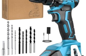 Brushless Cordless Drill Set, LEEIKOO Power Drill 21V with 2.0Ah Battery, Electric Drill 45N.m Max, 201 Torque, 2 Speed, LED Light, 21pcs Drills Set for Home, Garden DIY, Blue