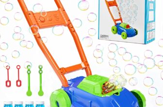 Bubble Lawn Mower for Toddlers, Kids Push Along Toy with Automatic Bubble Blower Machine, Outdoor Garden Play Summer Birthday Gift for Boys Girls Preschool (Blue)