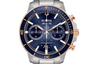 Bulova Mens Marine Star Blue & Rose Gold Tone Watch