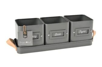 Burgon & Ball 3 Herb Pots in a Leather Handled Tray – Charcoal