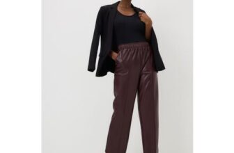 Burgundy Faux Leather Straight Leg Trousers – Size 28