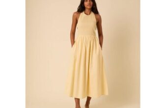 Butter Yellow Shirred Halterneck Tizzy Midi Dress ( 15% off with Code )