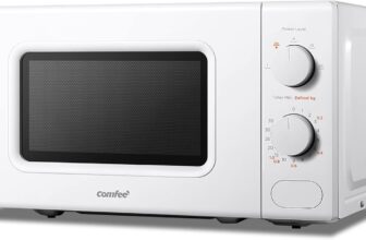 COMFEE 700W 20L White Microwave Oven With 5 Cooking Power Levels, Quick Defrost Function, And Kitchen Manual Timer – Compact Design CM-M202CC(WH)