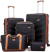 CONCEPTEN Expandable Hardshell Luggage Set 5 Piece, 22x14x9 Airline Approved Carry On, 20/24/28 Suitcase Set with TSA Lock, Spinner Wheels, ABSPC (Black)