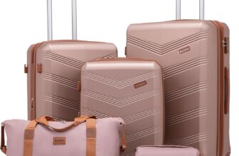 CONCEPTEN Expandable Hardshell Luggage Set 5 Piece, 22x14x9 Airline Approved Carry On, 20/24/28 Suitcase Set with TSA Lock, Spinner Wheels, ABSPC (Champagne Gold)