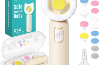 COSLUS C50 Baby Nail File Electric: 16 in1 Safe for Sleep Trim Grind Gentle Baby Nail File with Quiet Design 360 Light 5 Grinding Heads 10 Adhesive Pads Suitable for Multiple Age Groups