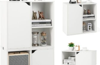 COSTWAY Wooden Bookcase, 5-Cube Bookshelf Sideboard Storage Cabinet with Metal Legs, Freestanding Accent Cupboard Display Organizer Unit