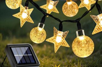COZII Solar Lights Outdoor Garden, 60LED 10M/33Ft Solar Garden Lights String with IP65 Waterproof, 8 Modes Lighting, Crystal Ball & Stars Fairy Lights for Yard, Garden, Home, Patio(Warm White)